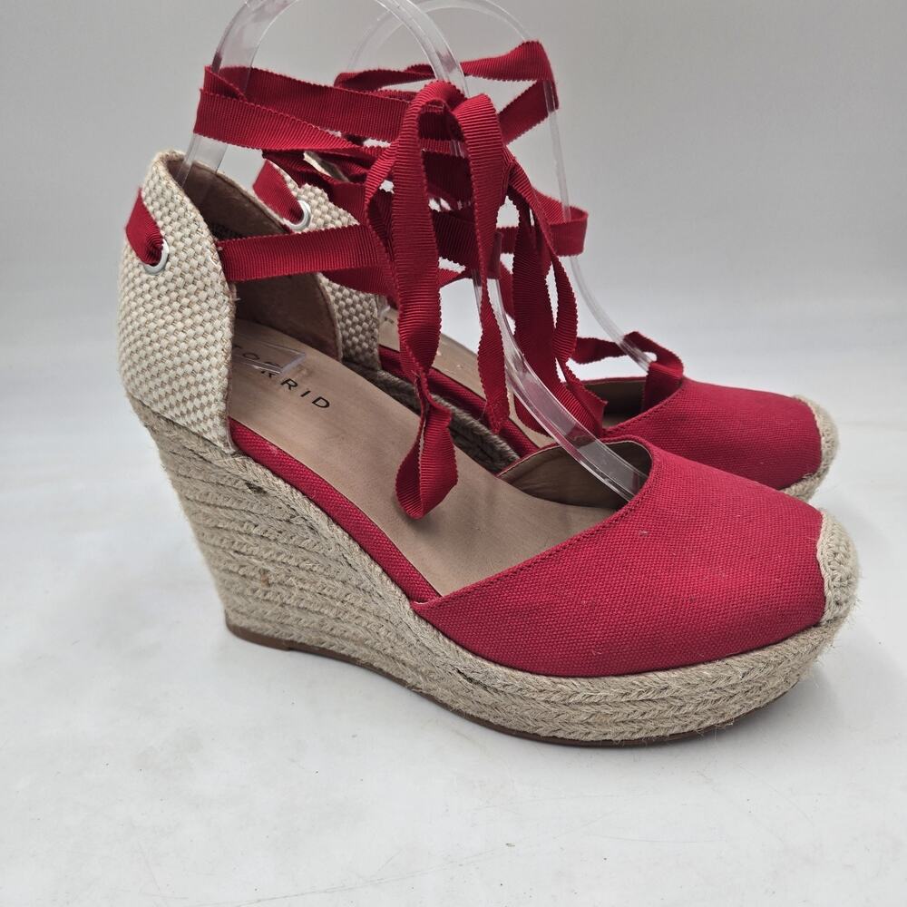 NEW Torrid Red Ankle Tie Strap 4" Espadrille Wedge Sandals Shoes 8 WW Read